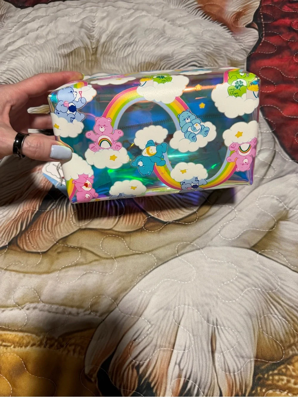 NWT Care Bears x Skinnydip Holographic Rainbow Makeup Bag
